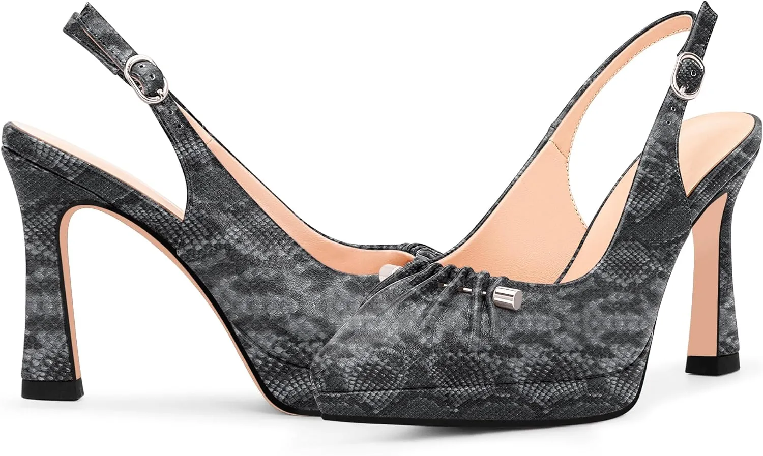 100FIXEO Women's Platform Slingback High Heel Pointed Toe Buckle Comfortable Dress Shoes