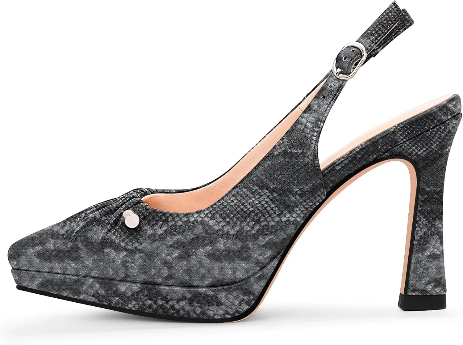 100FIXEO Women's Platform Slingback High Heel Pointed Toe Buckle Comfortable Dress Shoes