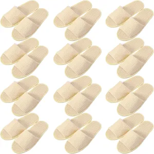 12 Pairs Disposable Slippers for Guests Open Toe Spa Slippers Bulk Disposable Sandals Soft Fleece for Man Women Spa Hotel Wedding Shoeless Home