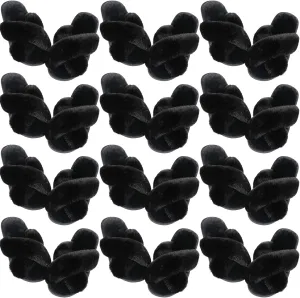 12 Pairs Women's Fuzzy Slippers Cross Band Open Toe Bridesmaid Fluffy Comfy House Slippers for Indoor Outdoor Wedding