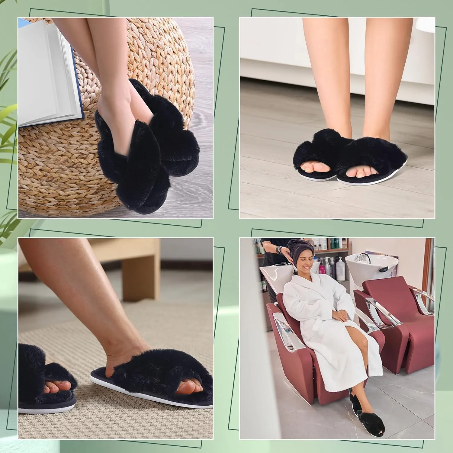 12 Pairs Women's Fuzzy Slippers Cross Band Open Toe Bridesmaid Fluffy Comfy House Slippers for Indoor Outdoor Wedding