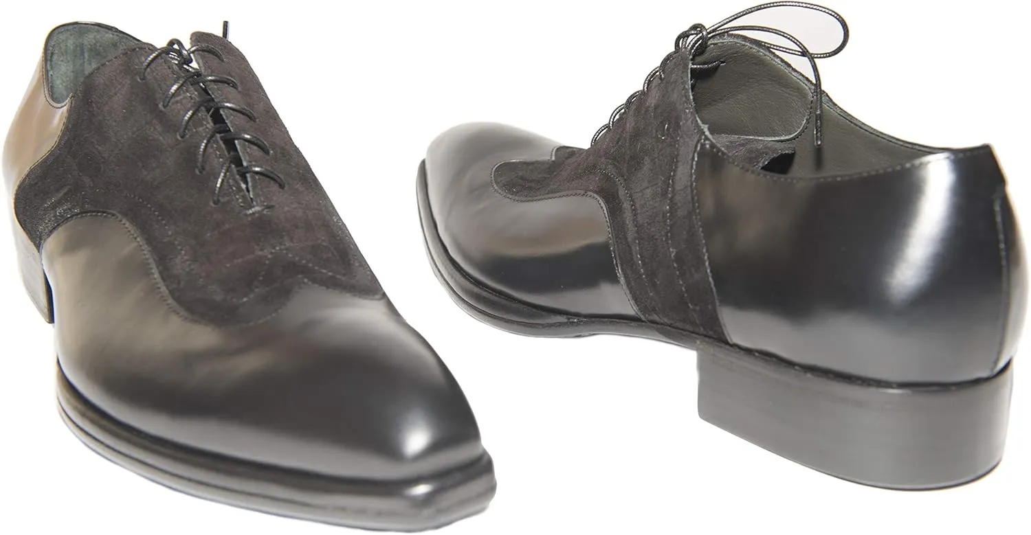 1808 BIS Italian Men Black Leather and Suede Combination Lace Up Shoes