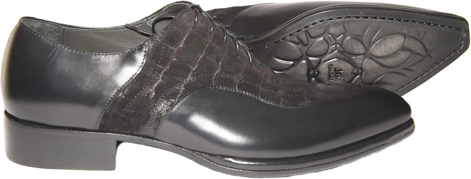 1808 BIS Italian Men Black Leather and Suede Combination Lace Up Shoes
