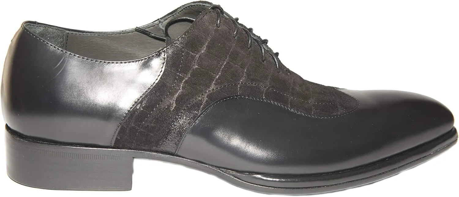 1808 BIS Italian Men Black Leather and Suede Combination Lace Up Shoes
