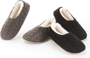 2-Pair Thick Warm Fuzzy Slippers for Women Indoor Fluffy Sherpa Lined, Winter House Shoe Socks Non-Slip Soft Soles, Cozy Christmas Gifts