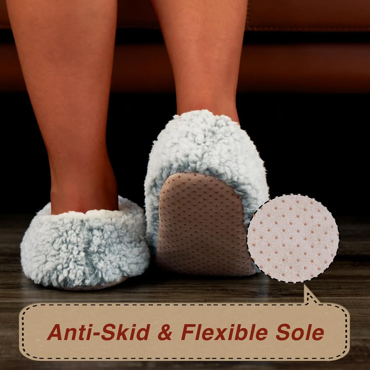 2-Pair Thick Warm Fuzzy Slippers for Women Indoor Fluffy Sherpa Lined, Winter House Shoe Socks Non-Slip Soft Soles, Cozy Christmas Gifts