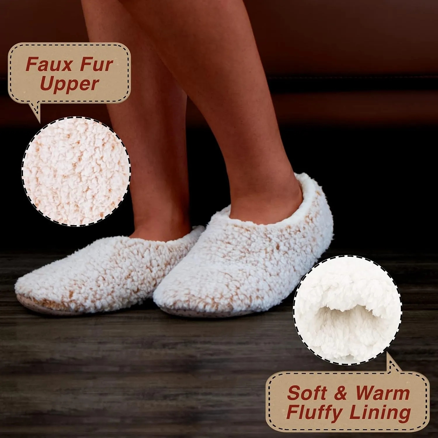 2-Pair Thick Warm Fuzzy Slippers for Women Indoor Fluffy Sherpa Lined, Winter House Shoe Socks Non-Slip Soft Soles, Cozy Christmas Gifts