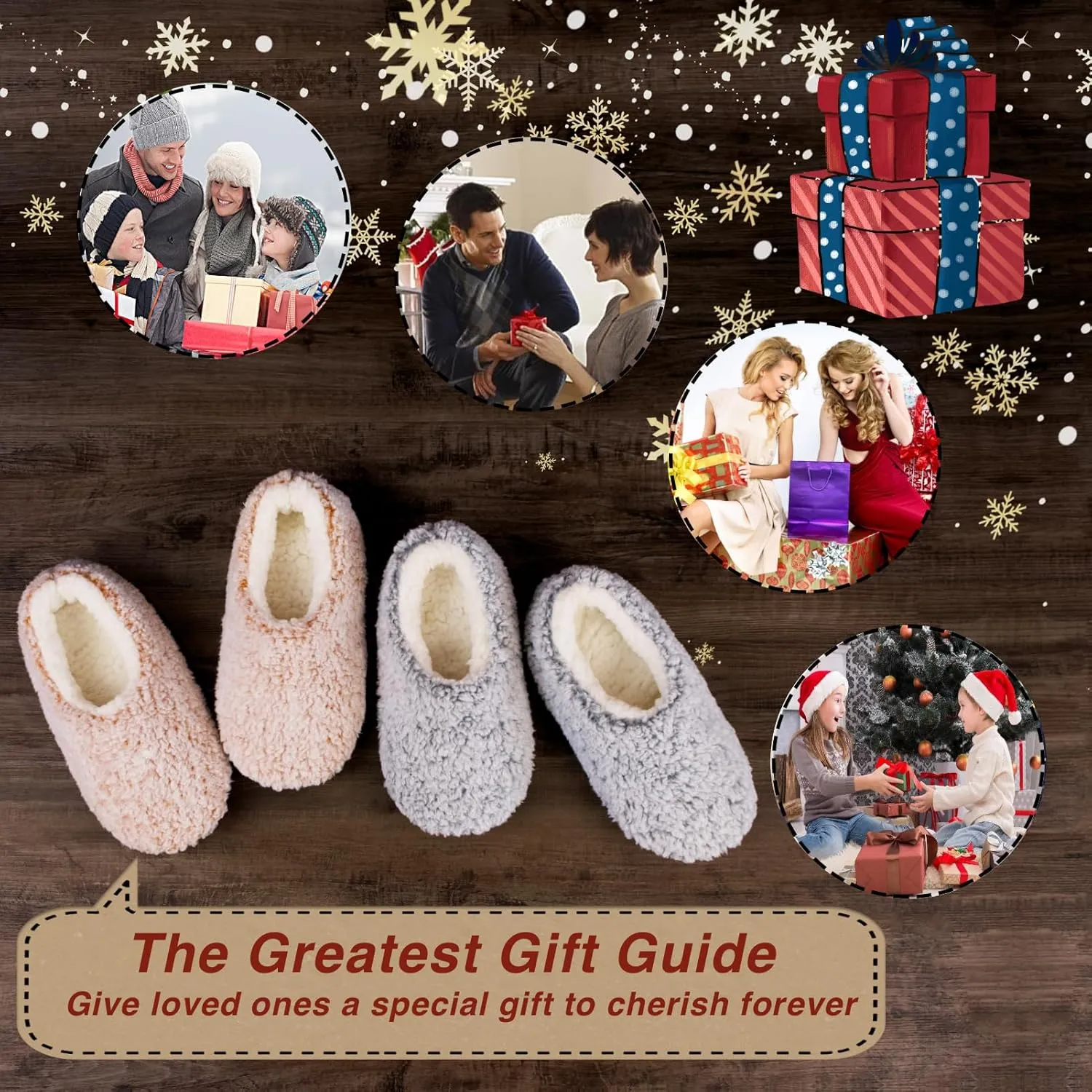 2-Pair Thick Warm Fuzzy Slippers for Women Indoor Fluffy Sherpa Lined, Winter House Shoe Socks Non-Slip Soft Soles, Cozy Christmas Gifts