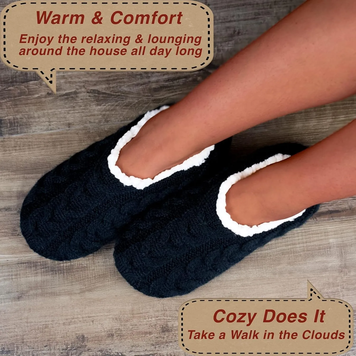2-Pair Thick Warm Fuzzy Slippers for Women Indoor Fluffy Sherpa Lined, Winter House Shoe Socks Non-Slip Soft Soles, Cozy Christmas Gifts