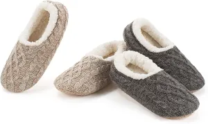2-Pair Thick Warm Fuzzy Slippers for Women Indoor Fluffy Sherpa Lined, Winter House Shoe Socks Non-Slip Soft Soles, Cozy Christmas Gifts