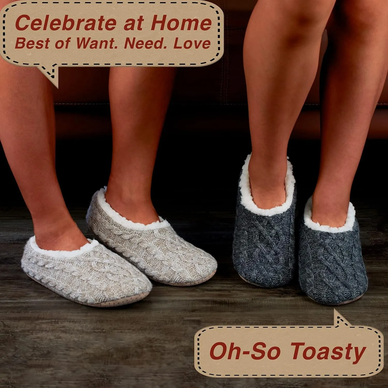 2-Pair Thick Warm Fuzzy Slippers for Women Indoor Fluffy Sherpa Lined, Winter House Shoe Socks Non-Slip Soft Soles, Cozy Christmas Gifts