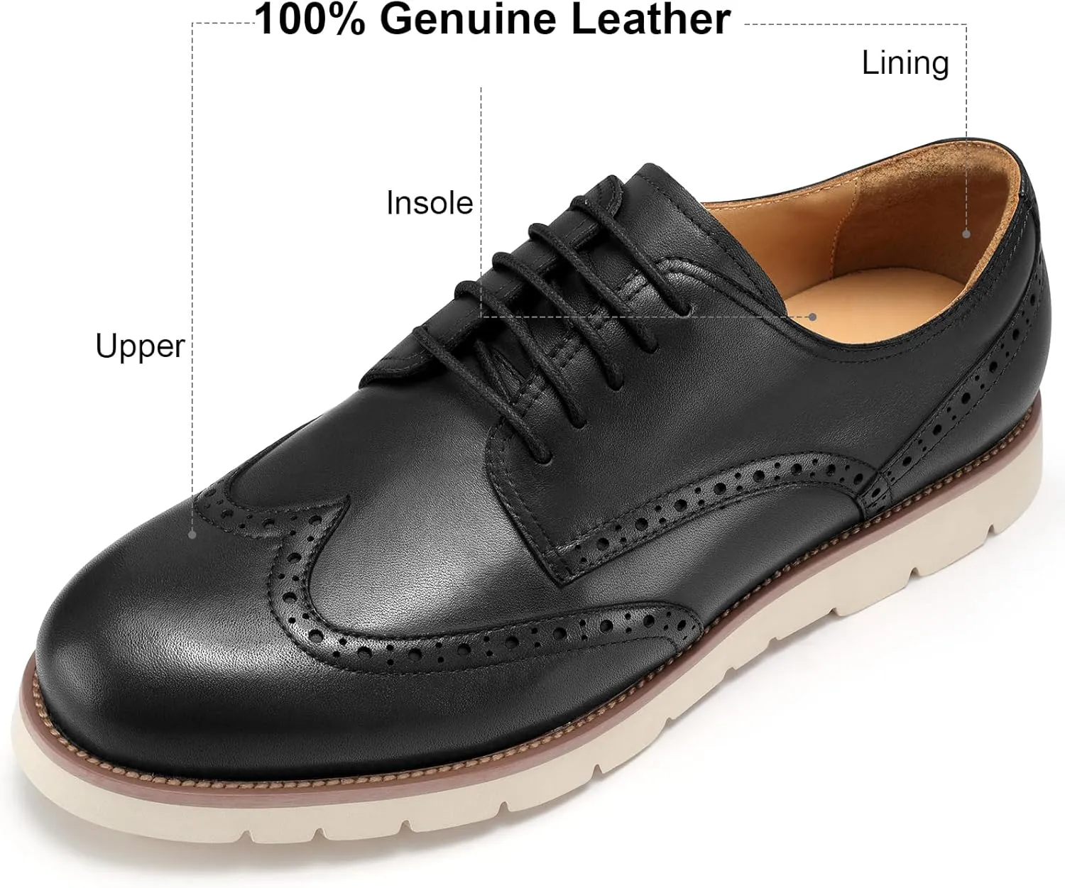 2025 Premium Top Layer Cowhide Genuine Leather, More Classy Comfortable Breathable Durable, All Seazons Classic Brogue Casual Dress Shoes for Men Reminder: Plz Check Size Chart