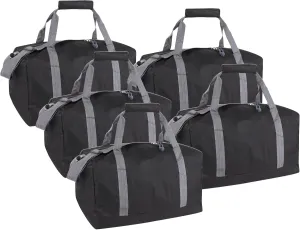 24 Pack Bulk Duffle Bags Wholesale by the Case for Homeless, Sports Teams, and Duffle Bags for Foster Kids (All Black Pack)