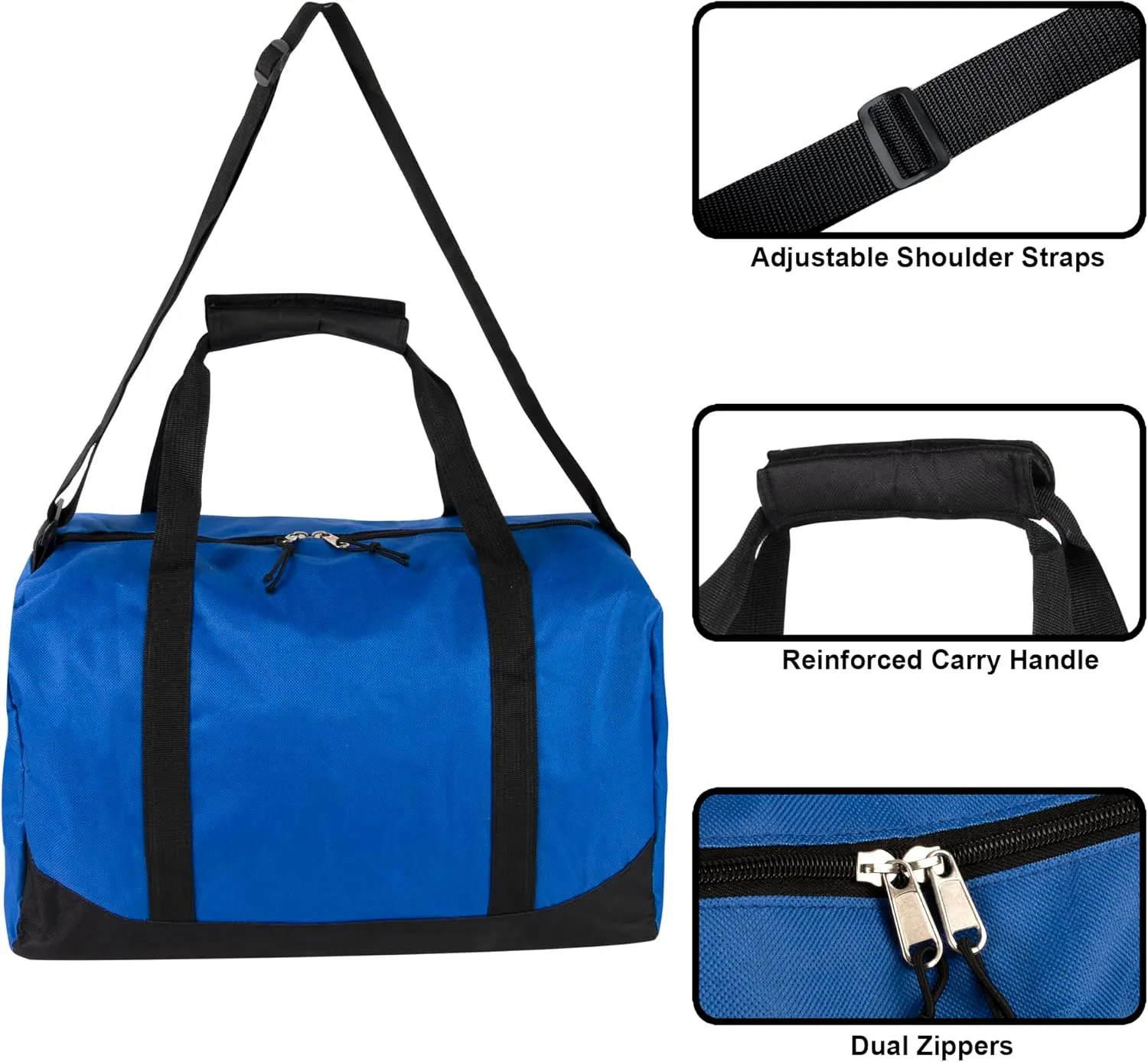 24 Pack Bulk Duffle Bags Wholesale by the Case for Homeless, Sports Teams, and Duffle Bags for Foster Kids (All Blue Pack)