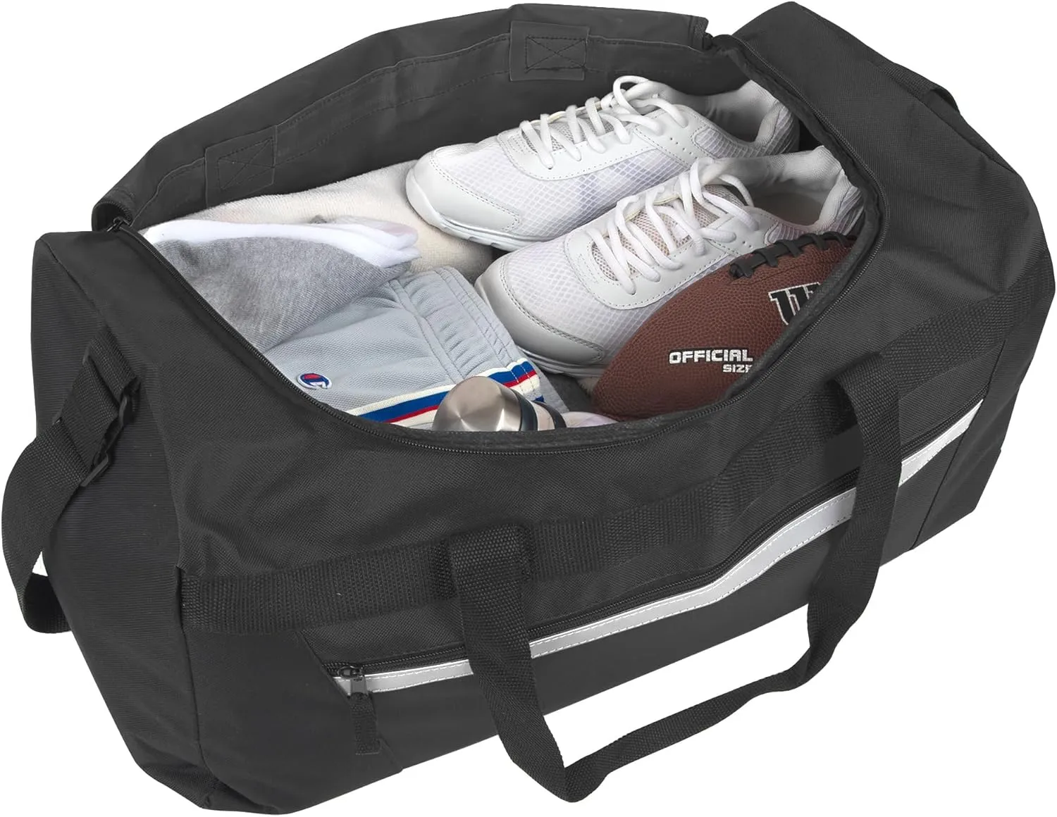 24 Pack Reflective Duffle Bags Bulk for Homeless Adults, Gym, Foster Kids Bulk Duffel Bags Wholesale (Black Pack)