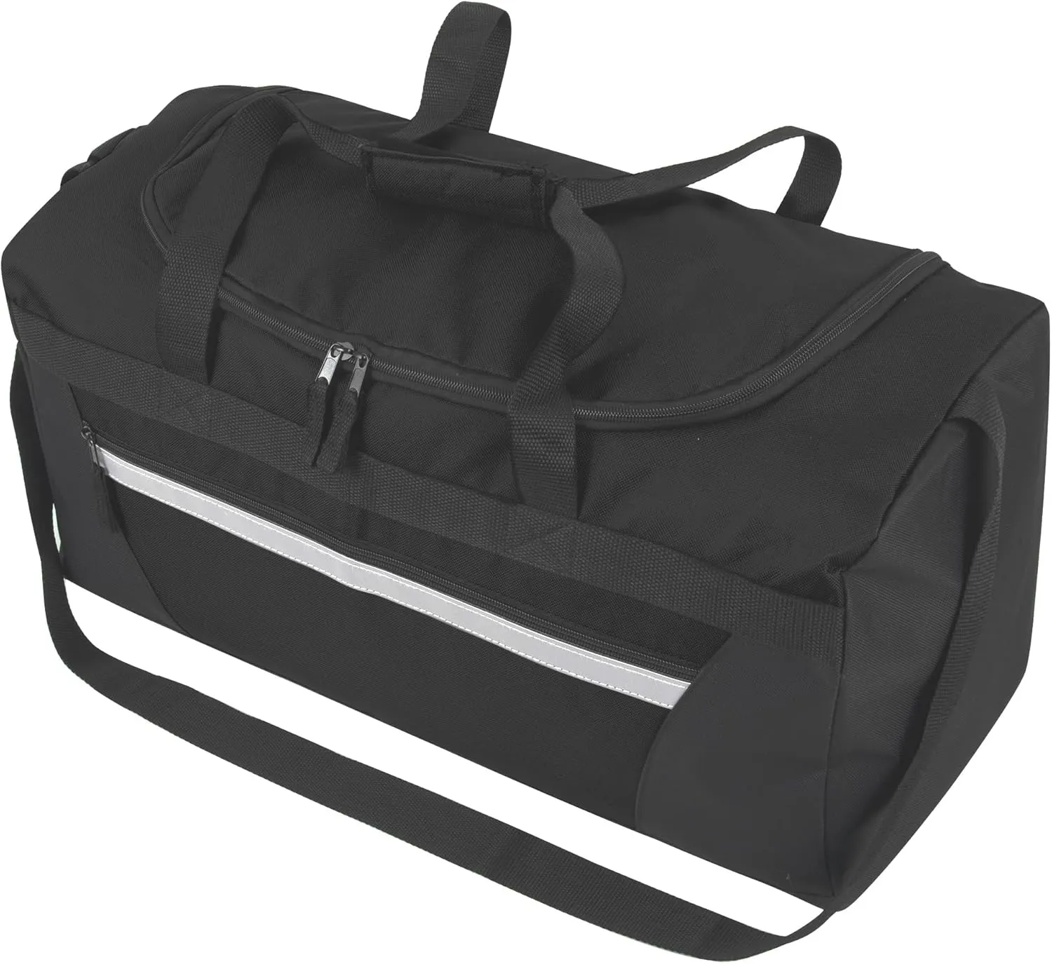 24 Pack Reflective Duffle Bags Bulk for Homeless Adults, Gym, Foster Kids Bulk Duffel Bags Wholesale (Black Pack)