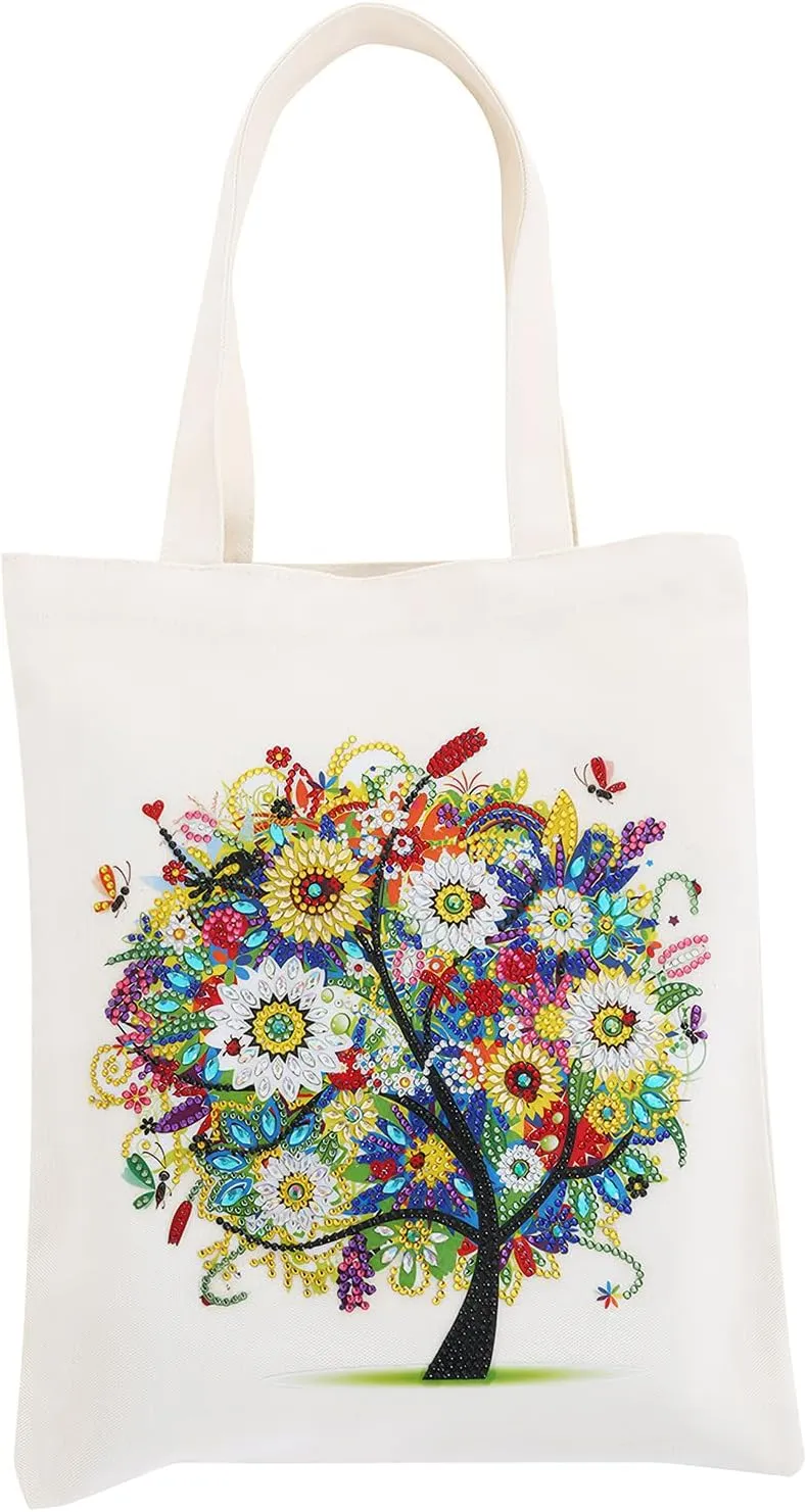 5D Art Craft Diamond Painting Shopping Canvas Tote Bag Handwork Organize Handbag Gift for Women Mom Daughter