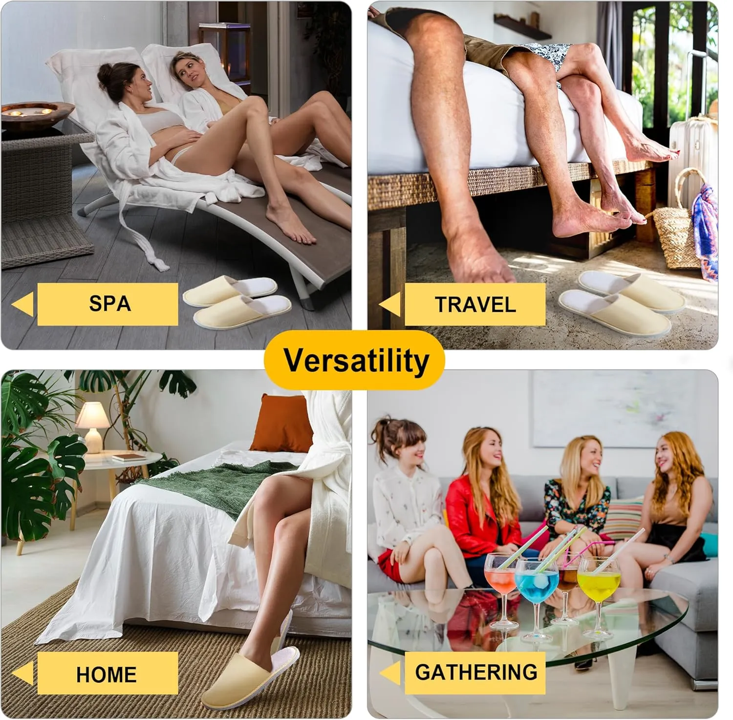 6-8 Pairs Disposable Slippers, Non Slip Slippers for Guests, Washable & Reusable, Soft and Breathable Crystal Twill Fabric, Unisex, Suitable for house, Hotel, Travel, Parties, Spa, Wedding