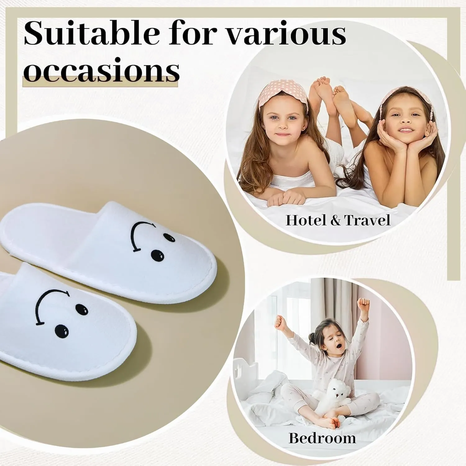 6 Pairs of Spa Slippers for Kids Hotel Slippers Disposable Outdoor Travel House Boys Girls Slippers Non-slip Soles for Children 4-10 Years Old