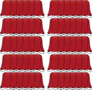60 Pieces Red Drawstring Backpack Bags Sports Sackpack Bulk Cinch Gym Bag For Women Men Outdoor Sports Backpack