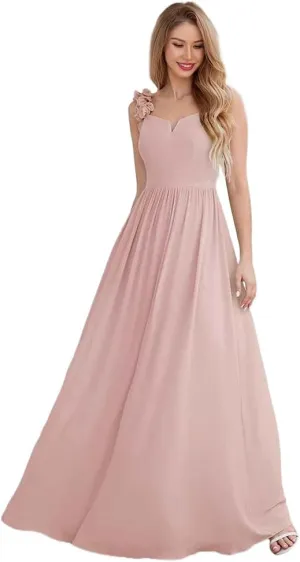 a-line Strap Bridesmaid Dresses Chiffon v-Neck Floral Long Formal Dress for Women