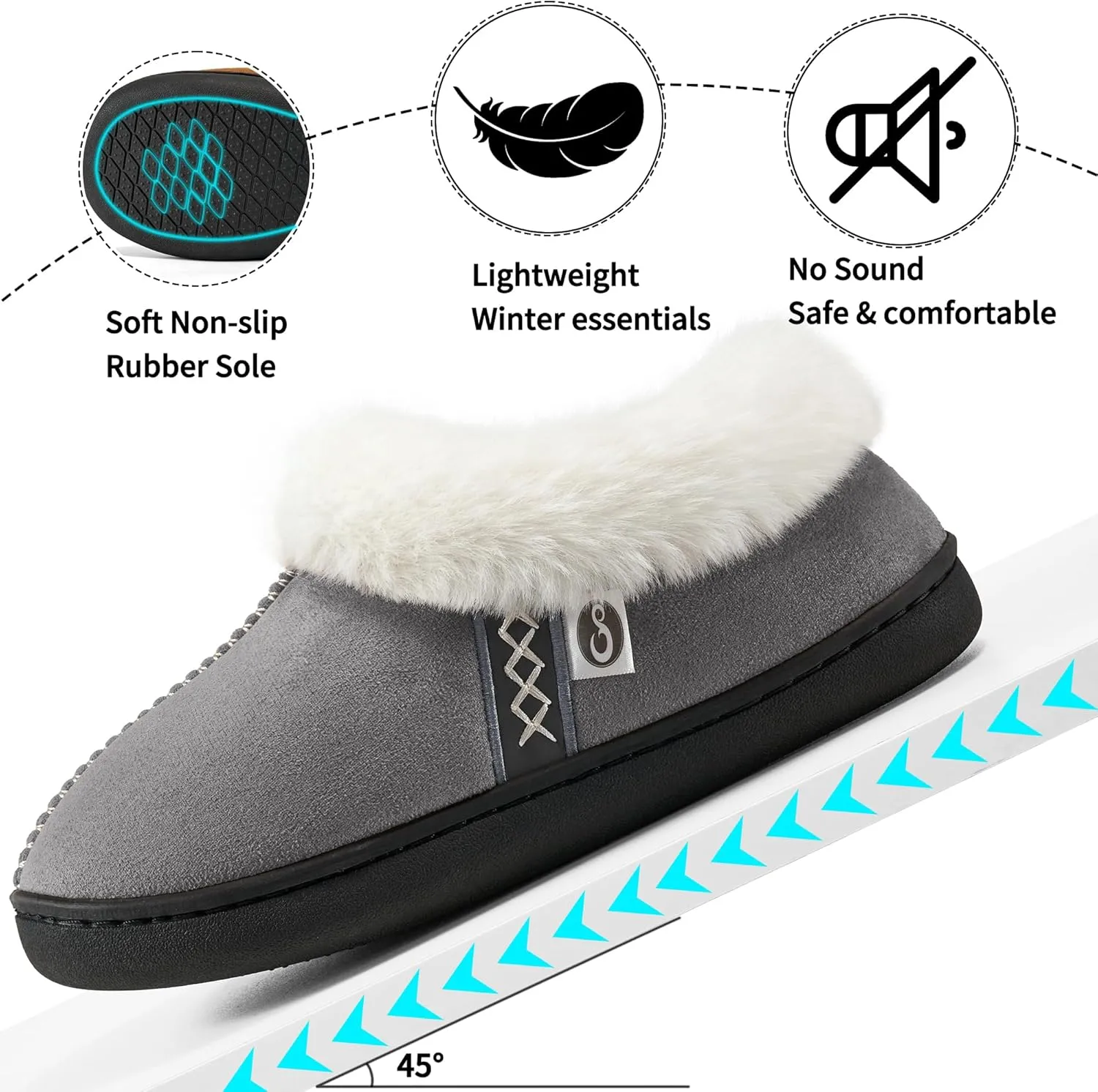 Ablanczoom Slippers for Women House Shoes: Comfy Memory Foam Slippers with Fuzzy Faux Fur Collar Non-skid Rubber Sole Indoor/Outdoor