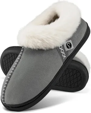 Ablanczoom Slippers for Women House Shoes: Comfy Memory Foam Slippers with Fuzzy Faux Fur Collar Non-skid Rubber Sole Indoor/Outdoor