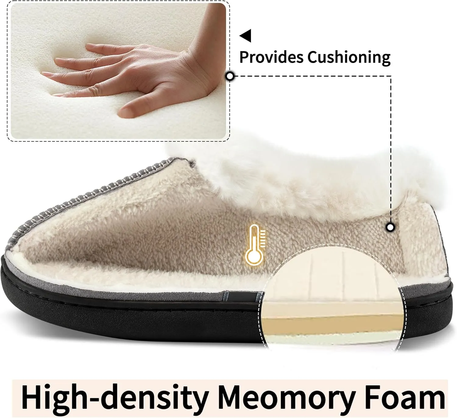 Ablanczoom Slippers for Women House Shoes: Comfy Memory Foam Slippers with Fuzzy Faux Fur Collar Non-skid Rubber Sole Indoor/Outdoor