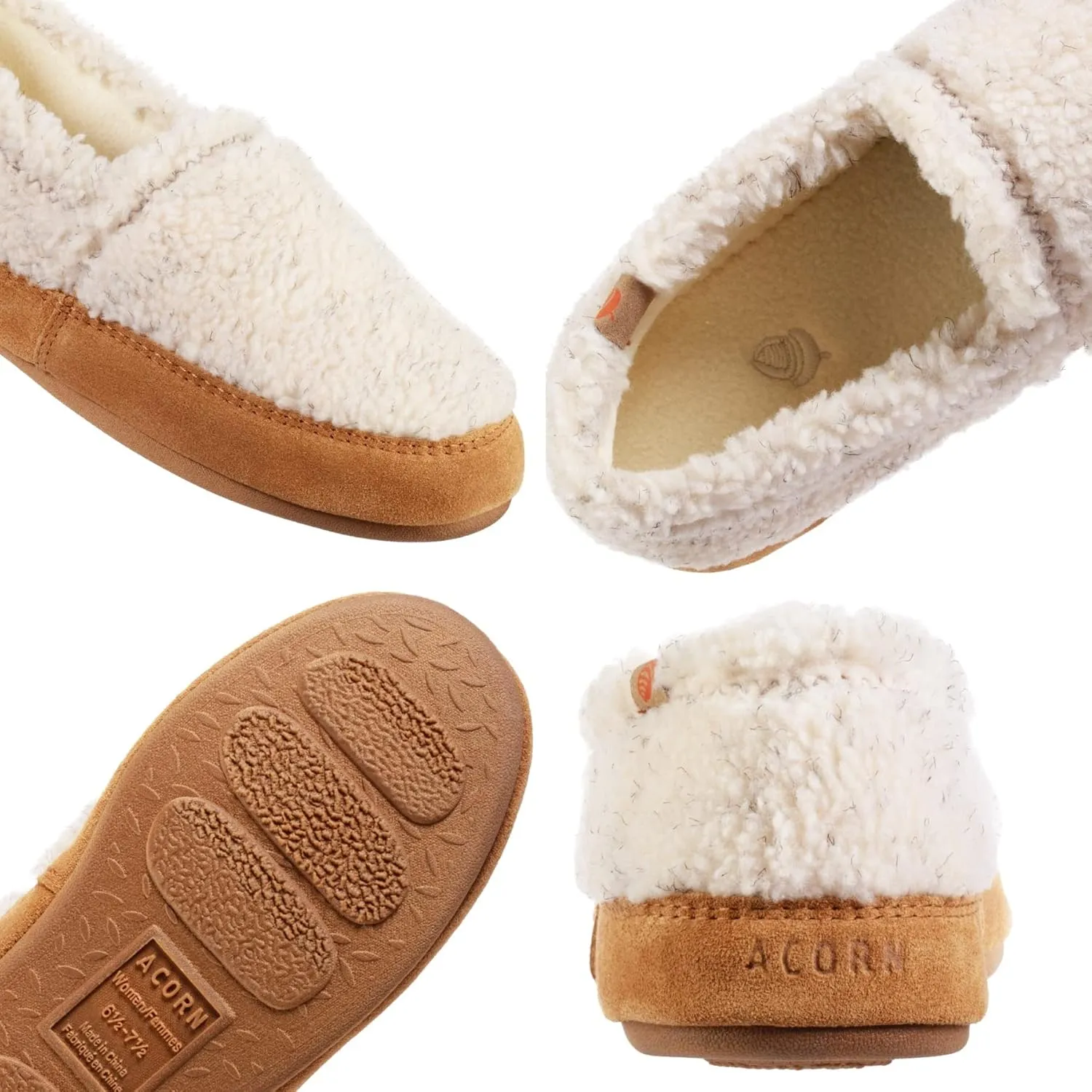 Acorn Women’s Moc Slippers with Comfortable Cloud-Like Feel, Soft and Cozy Uppers and Non-Slip Sole