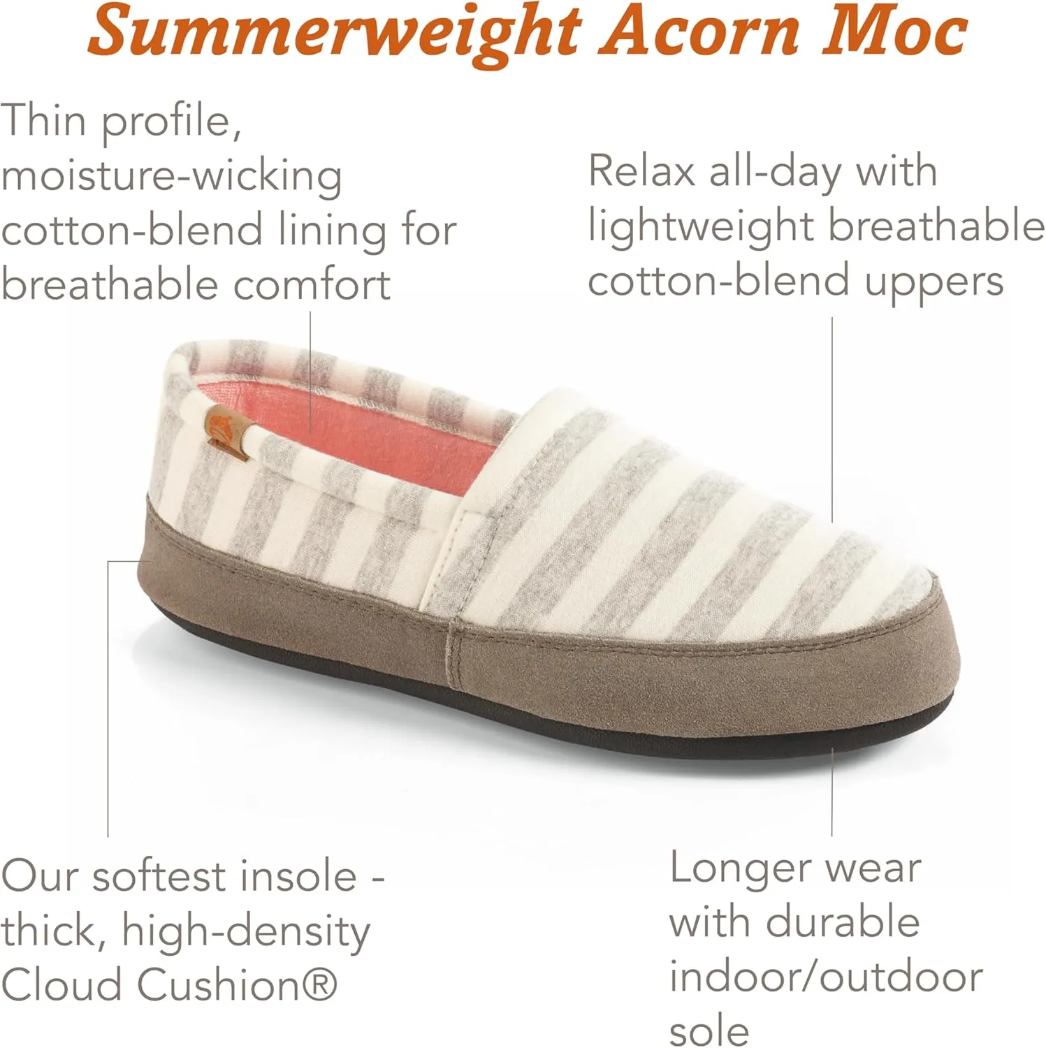 Acorn Women’s Moc Slippers with Comfortable Cloud-Like Feel, Soft and Cozy Uppers and Non-Slip Sole