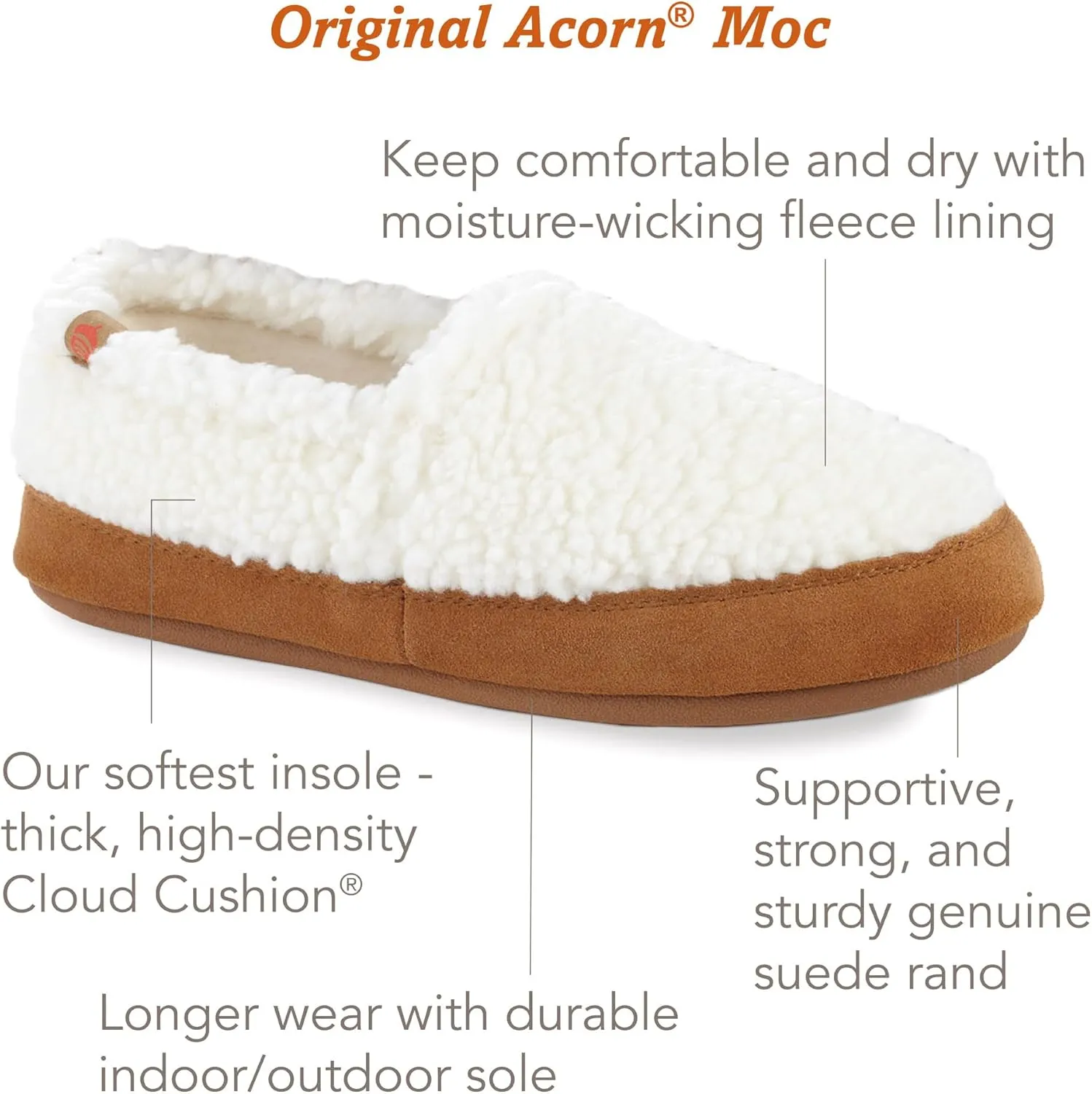 Acorn Women’s Moc Slippers with Comfortable Cloud-Like Feel, Soft and Cozy Uppers and Non-Slip Sole