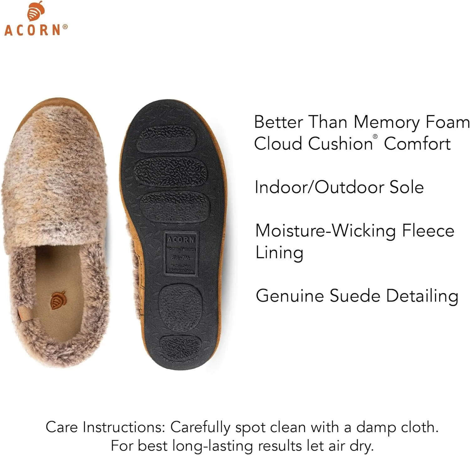 Acorn Women’s Moc Slippers with Comfortable Cloud-Like Feel, Soft and Cozy Uppers and Non-Slip Sole