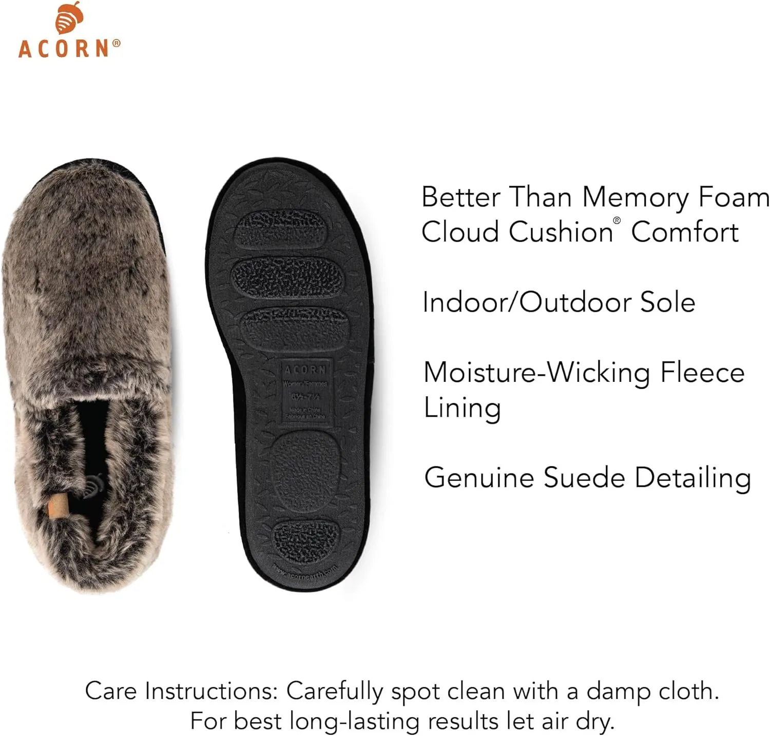 Acorn Women’s Moc Slippers with Comfortable Cloud-Like Feel, Soft and Cozy Uppers and Non-Slip Sole