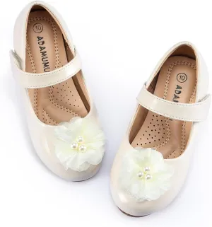 ADAMUMU Toddler Dress Shoes Flower Girl Shoes for Weeding Cute Toddler Mary Jane Shoes Lace Flore Ballet Flat for Walking, Jumping