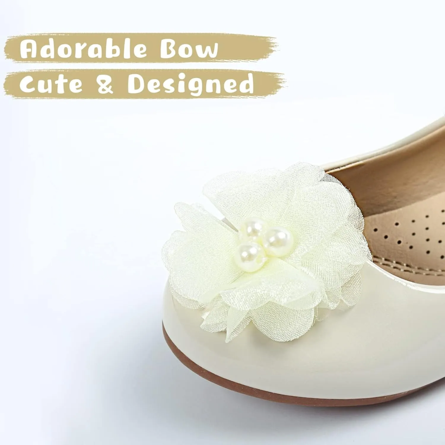 ADAMUMU Toddler Dress Shoes Flower Girl Shoes for Weeding Cute Toddler Mary Jane Shoes Lace Flore Ballet Flat for Walking, Jumping