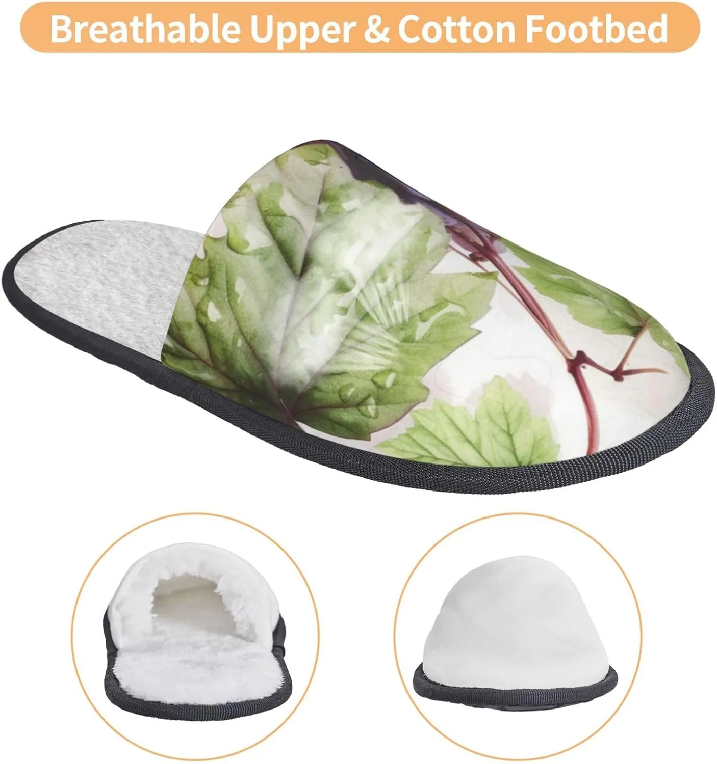 AdaNti Beautiful grape leaves Furry Slippers for Men Women Fuzzy Memory Foam Slippers Warm Comfy Slip-on Bedroom Shoes Winter House Shoes for Indoor Outdoor