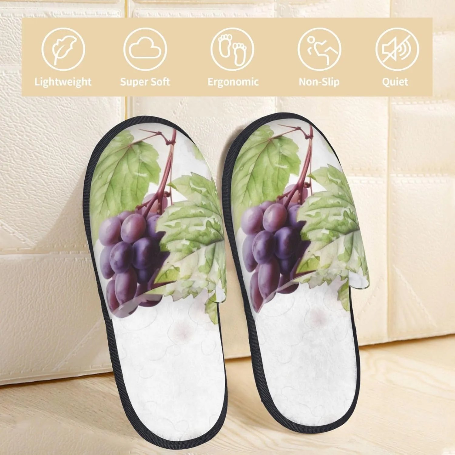 AdaNti Beautiful grape leaves Furry Slippers for Men Women Fuzzy Memory Foam Slippers Warm Comfy Slip-on Bedroom Shoes Winter House Shoes for Indoor Outdoor