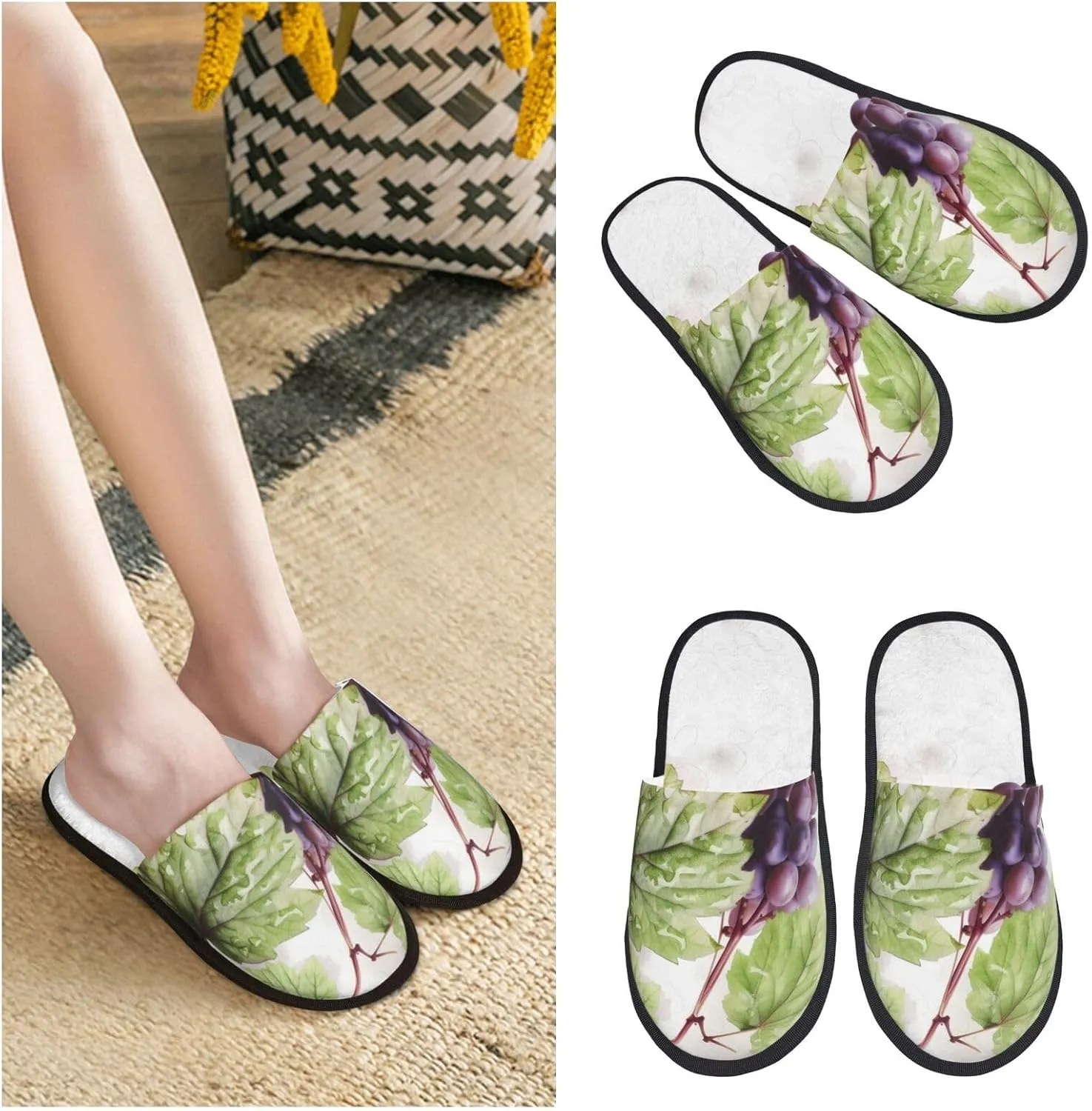 AdaNti Beautiful grape leaves Furry Slippers for Men Women Fuzzy Memory Foam Slippers Warm Comfy Slip-on Bedroom Shoes Winter House Shoes for Indoor Outdoor