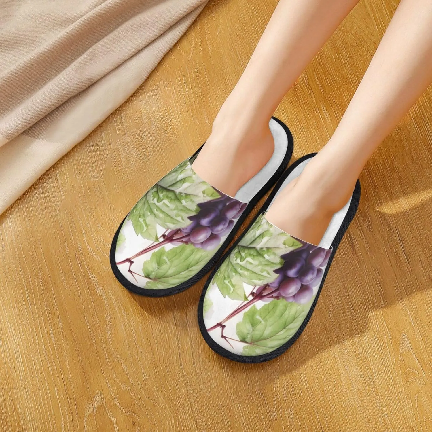 AdaNti Beautiful grape leaves Furry Slippers for Men Women Fuzzy Memory Foam Slippers Warm Comfy Slip-on Bedroom Shoes Winter House Shoes for Indoor Outdoor