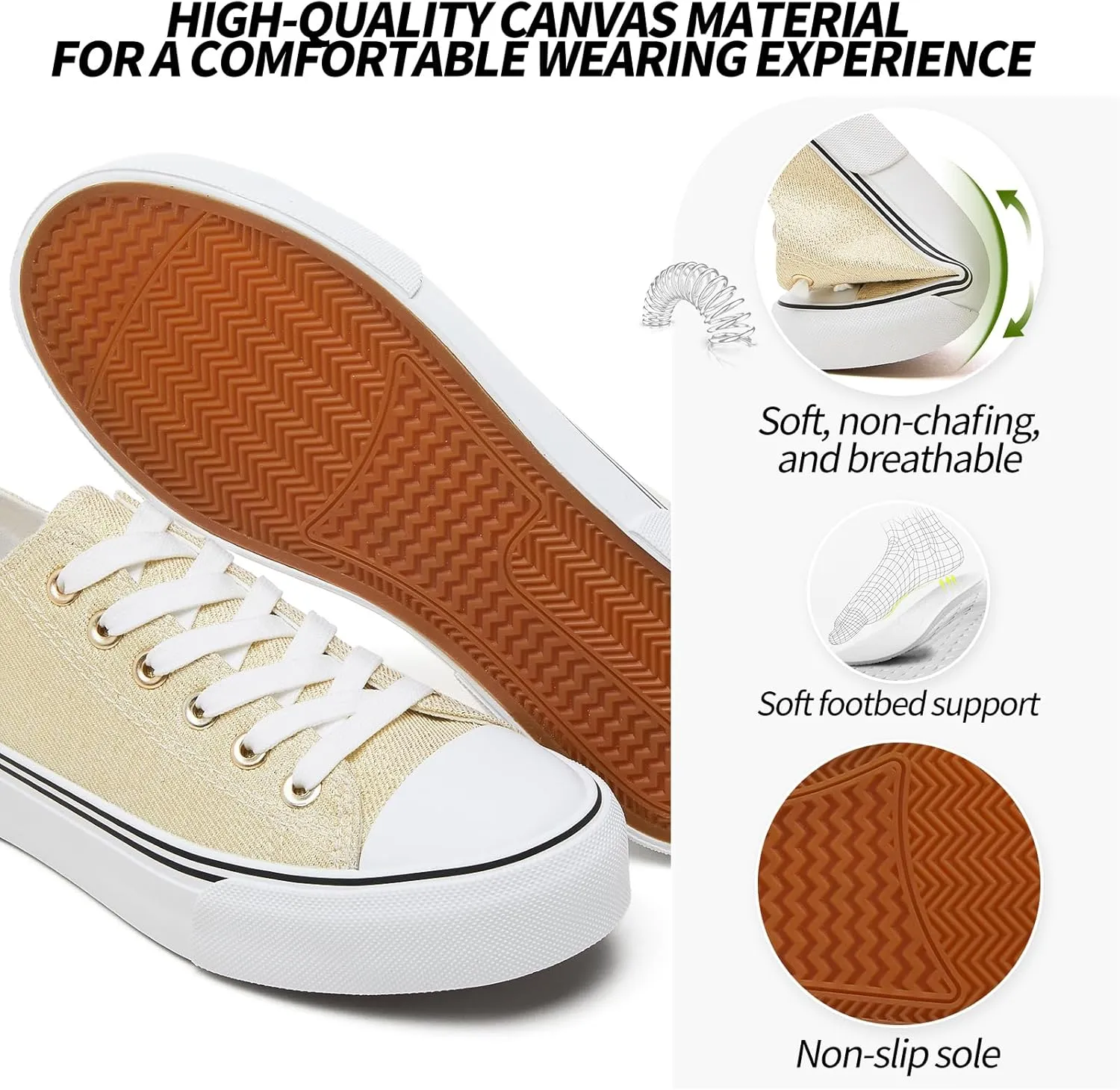 Adokoo Canvas Tennis Shoes for Women Low Top Casual White Black Sneakers for Women Lace Up Fashion Comfortable Walking Shoes