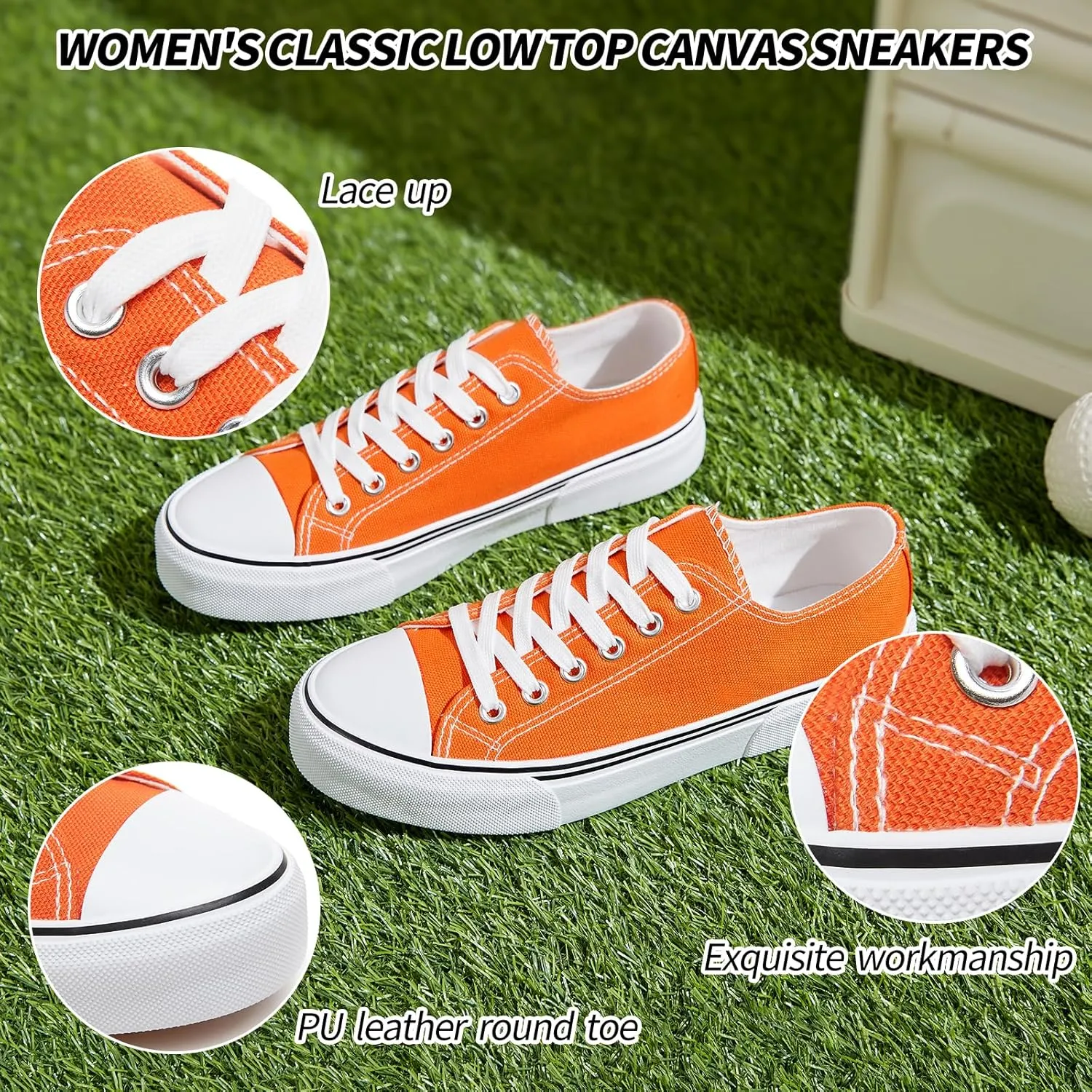 Adokoo Canvas Tennis Shoes for Women Low Top Casual White Black Sneakers for Women Lace Up Fashion Comfortable Walking Shoes