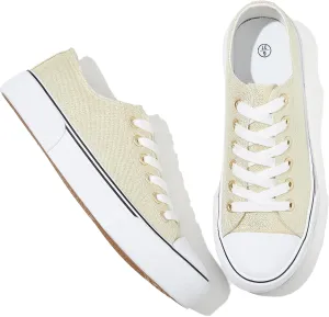 Adokoo Canvas Tennis Shoes for Women Low Top Casual White Black Sneakers for Women Lace Up Fashion Comfortable Walking Shoes