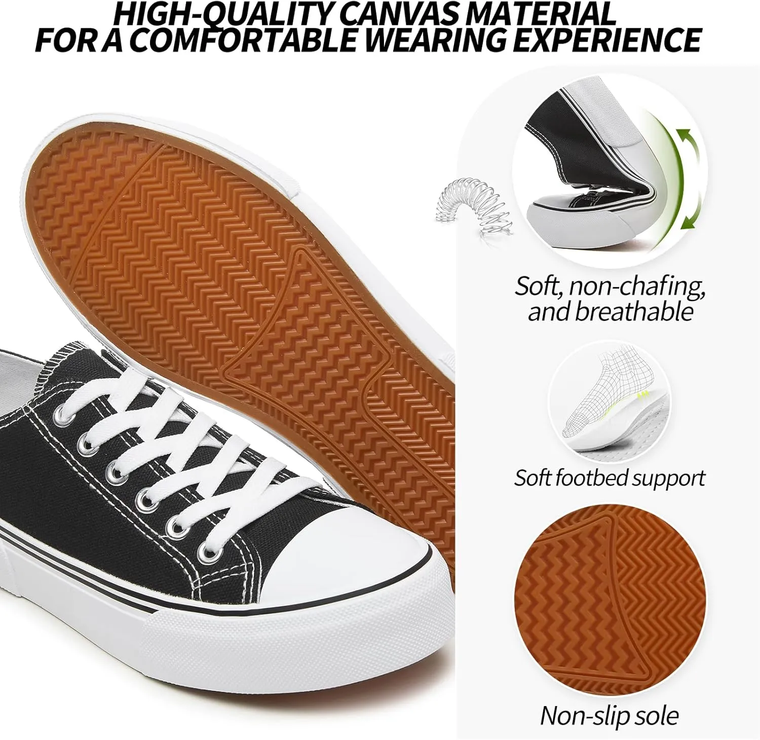 Adokoo Canvas Tennis Shoes for Women Low Top Casual White Black Sneakers for Women Lace Up Fashion Comfortable Walking Shoes