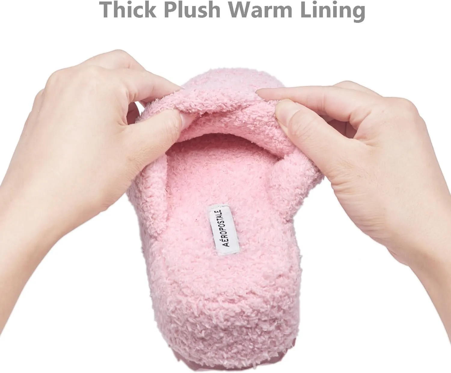 AEROPOSTALE Fuzzy Open Toe Slippers Shoes for Women – Soft Faux Sherpa Fur House Slippers with Memory Foam X Band, Indoor & Outdoor Non-Slip Sole, Fluffy Criss-Cross Design for Bedroom, Spa, and Lounge