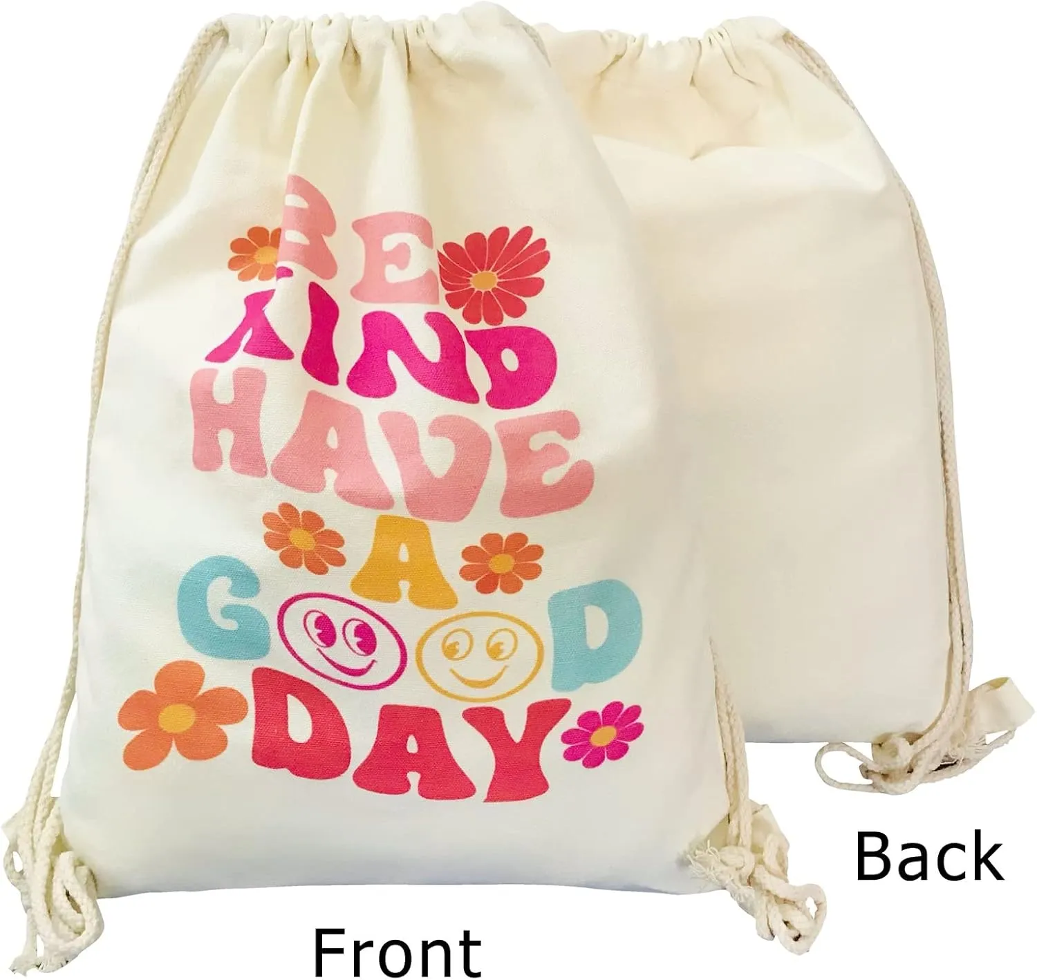 Aesthetic Drawstring Backpack for Women - Cotton Canvas Beach Shopping Gym Sport Travel Sackpack