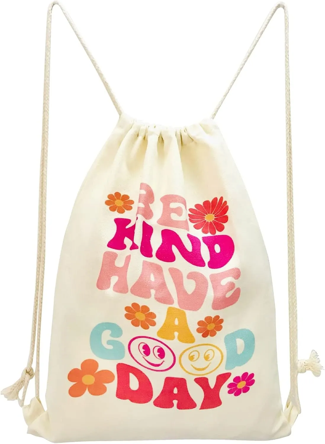 Aesthetic Drawstring Backpack for Women - Cotton Canvas Beach Shopping Gym Sport Travel Sackpack