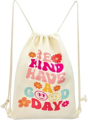 Aesthetic Drawstring Backpack for Women - Cotton Canvas Beach Shopping Gym Sport Travel Sackpack