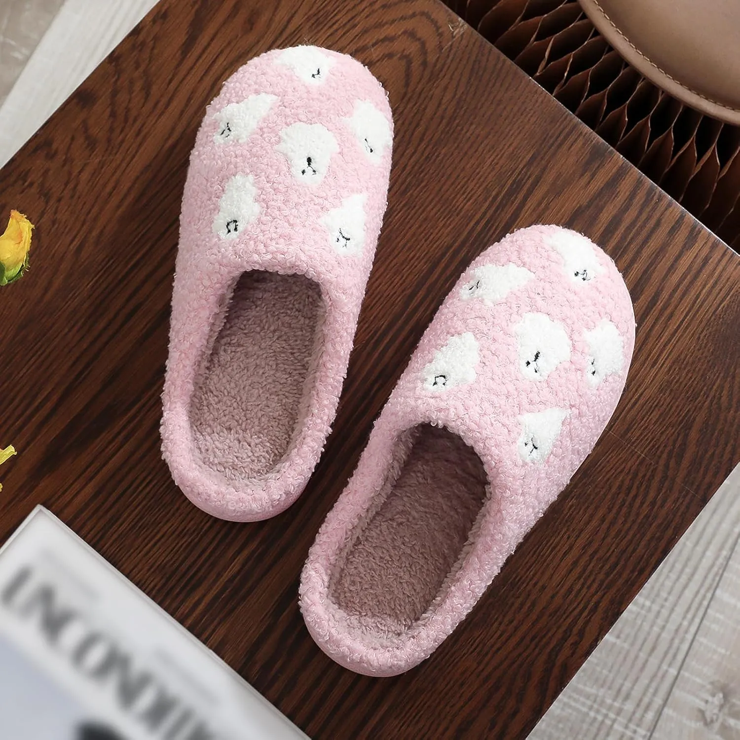 Afellicy Halloween Christmas Slippers Checkered Scuff for Women and Men Holiday Indoor Bedroom Fluffy Warm Fleece Slippers Winter Soft Cozy Home Non-Slip Soft Plush Slip-on Wool Lined House Shoes