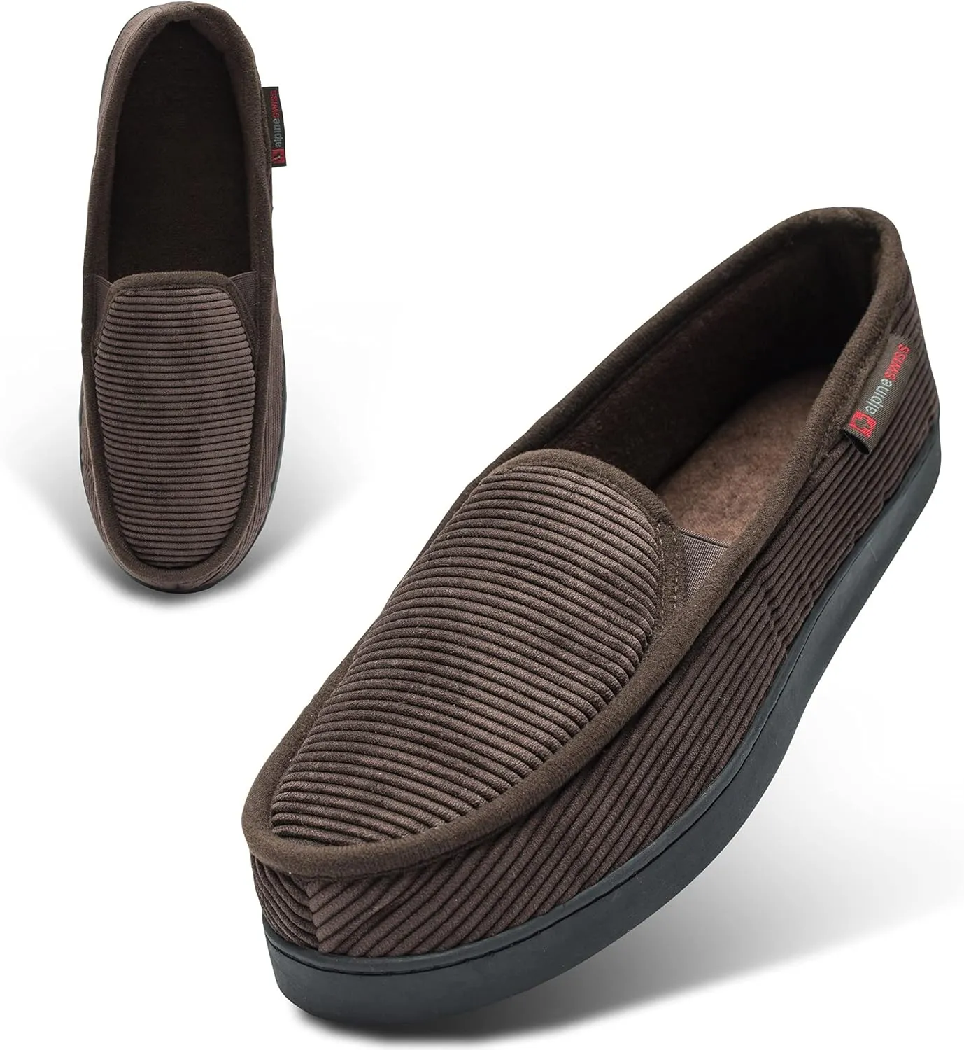 Alpine Swiss Steve Mens Wide Moccasin Slippers Memory Foam Slip On Indoor House Shoes