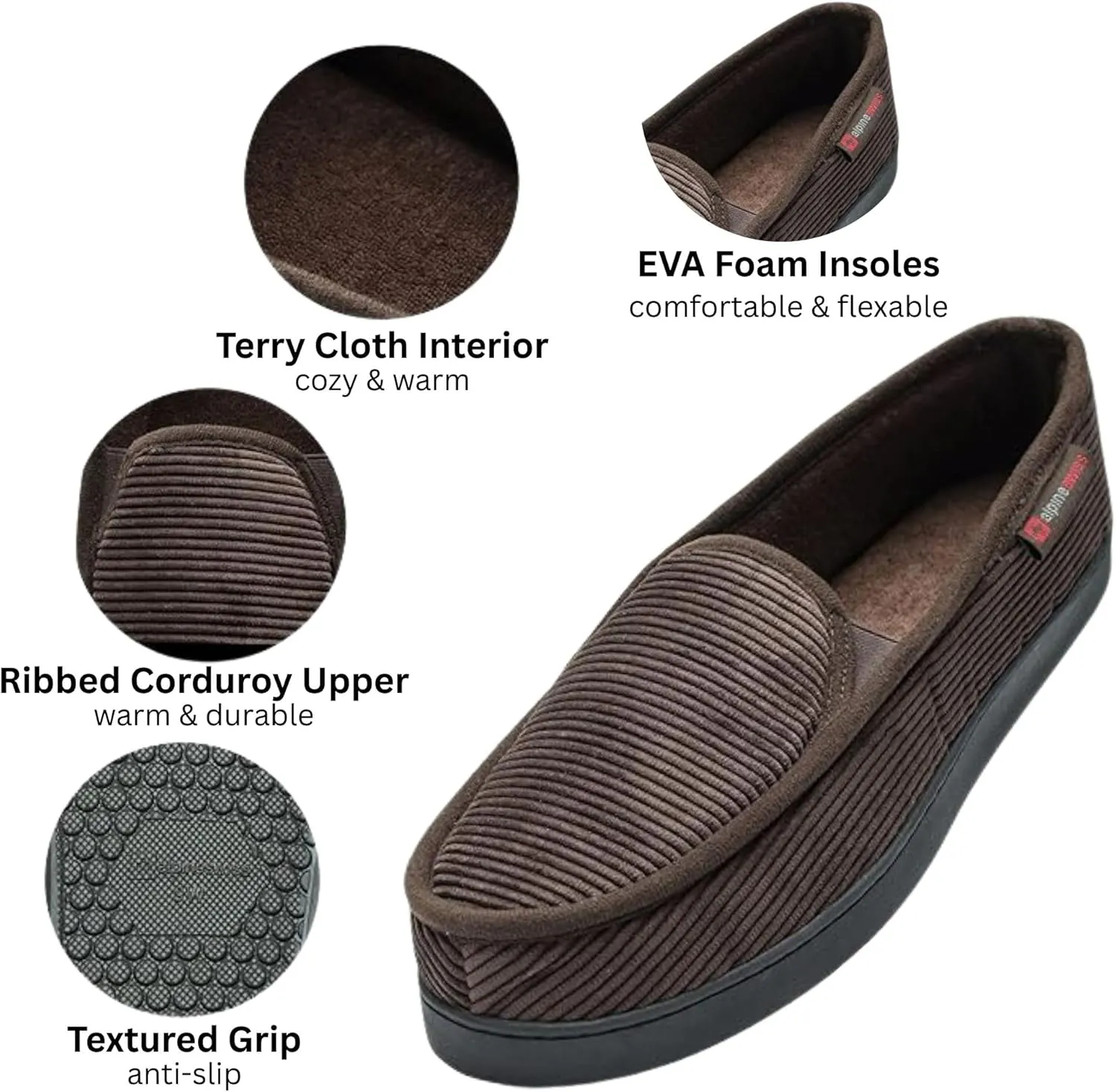 Alpine Swiss Steve Mens Wide Moccasin Slippers Memory Foam Slip On Indoor House Shoes